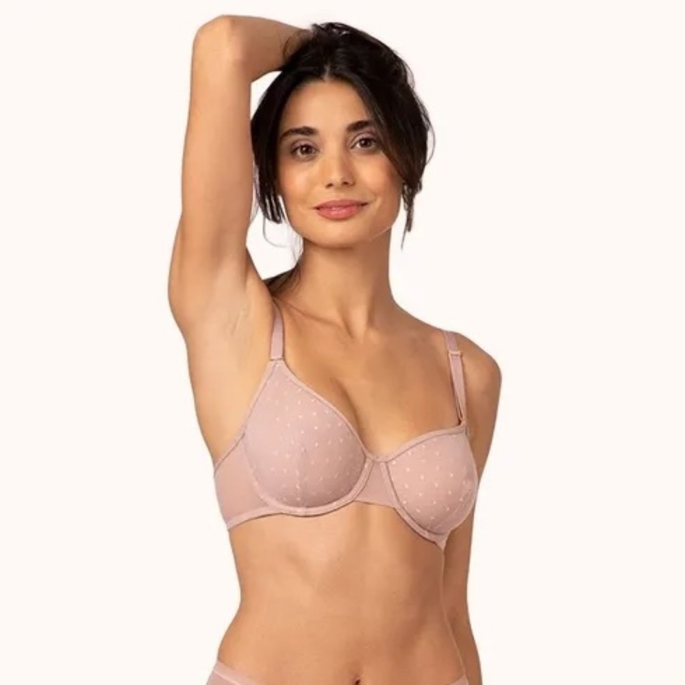 LIVELY Womens The Dot Mesh Underwire Unlined Bra Light Purple Polka Dots 32D